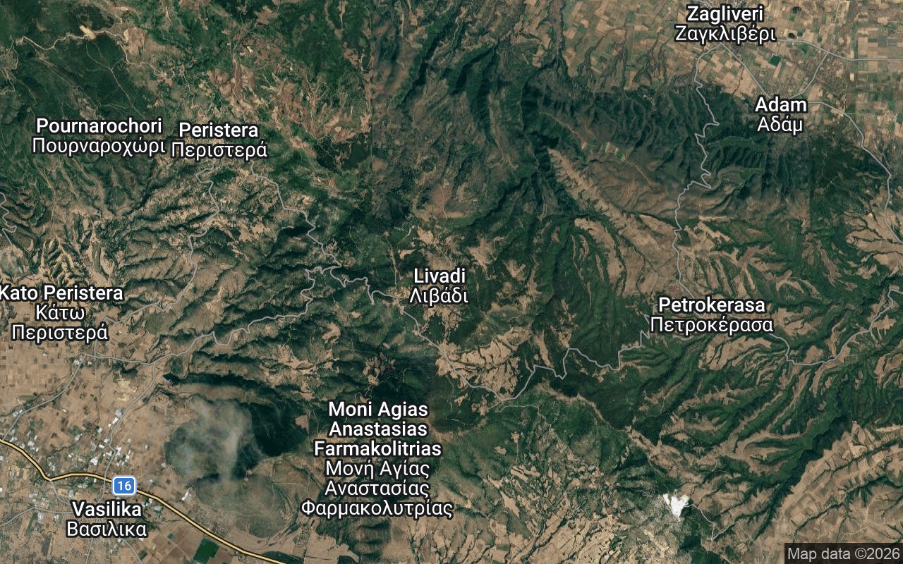 Δορυφορική όψη της περιοχής Λιβαδίου Θεσσαλονίκης